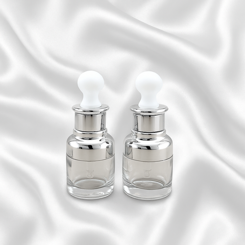 Athena Dropper Bottle – Clear Glass with Silver Collar & White Bulb (30ml & 50ml)