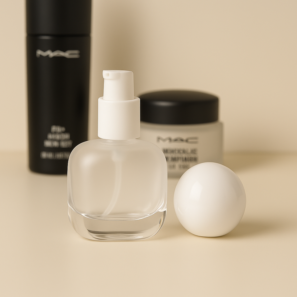 Charlie Pump Bottle | 30 ml Glass Pump Dispenser | White Pump Dispenser | Bottles for Serums Lotions and Foundations