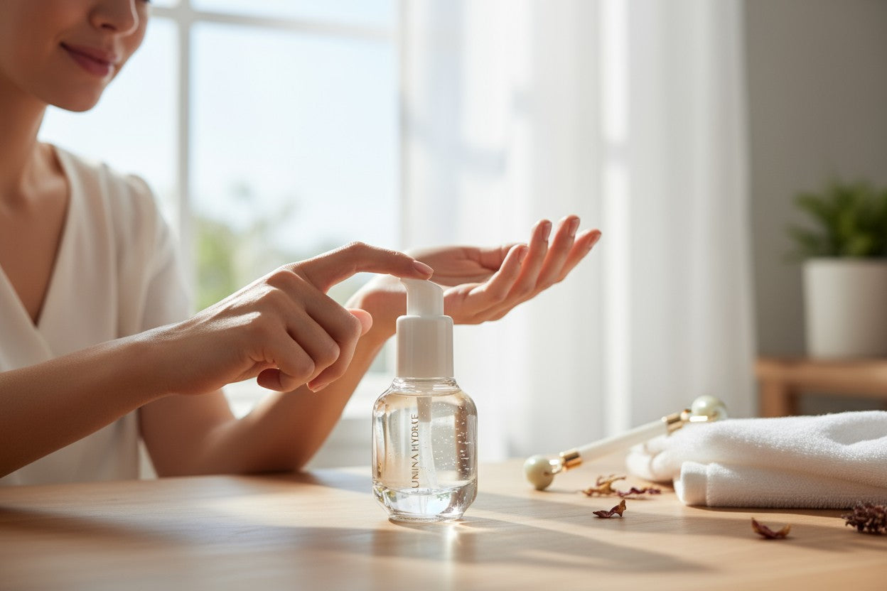 Darla Pump Bottle | 30ml Clear Transparent Glass Skincare Pump Bottle | White Lotion Pump Dispenser