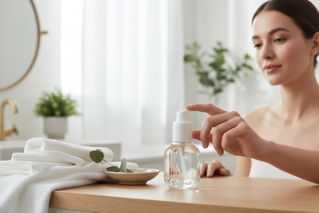 Darla Pump Bottle | 30ml Clear Transparent Glass Skincare Pump Bottle | White Lotion Pump Dispenser