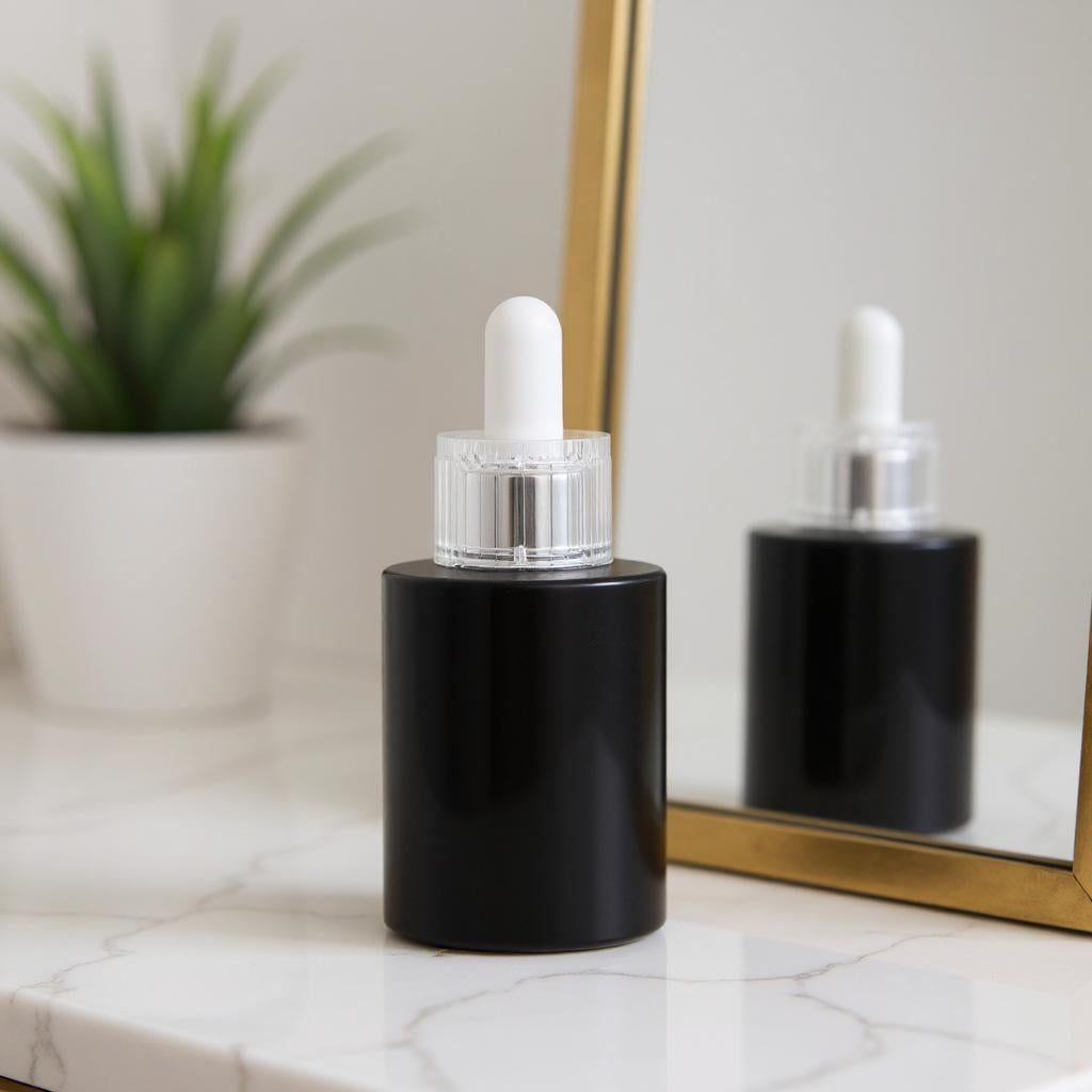Dakota Dropper Bottle | 40 ml Glass Serum Dropper Bottle | Matte Black Dropper Bottle | Caramel Gold Dropper Bottle
