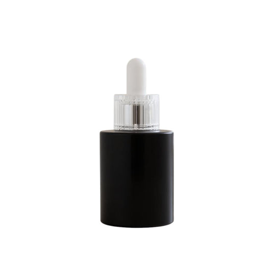 Dakota 40 ml (1.35 oz) Black Glass Dropper Bottle | White Rubber Dropper | Silver Ring