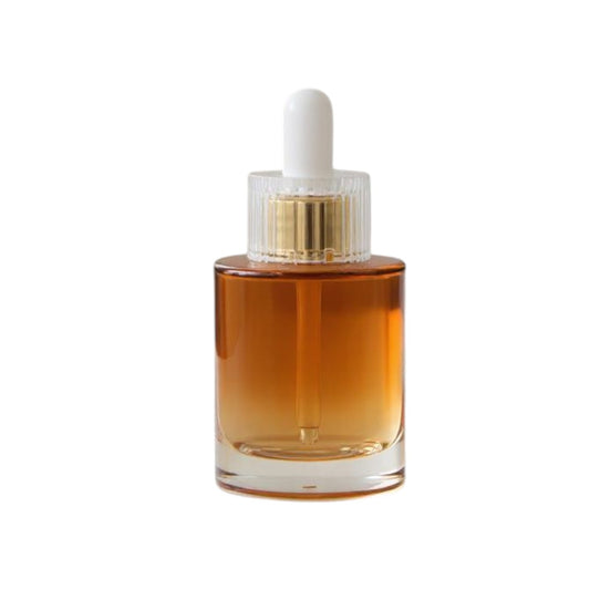 Dakota 40 ml (1.35 oz) Gold Glass Dropper Bottle | White Rubber Dropper | Gold Ring