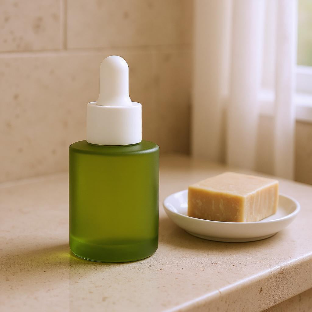 Dahlia Dropper Bottle | 30ml Glass Dropper Bottle | Serum Bottle | Green Dropper Bottle | White Rubber Dropper