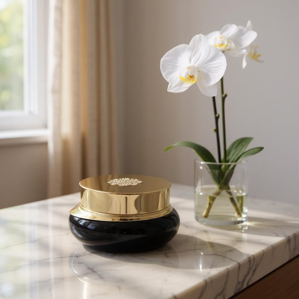 Colette Cream Jar | 50 g Acrylic Luxury Cream Jar | Gold Plated Lid | Black Cream Jar | Gold Cream Jar
