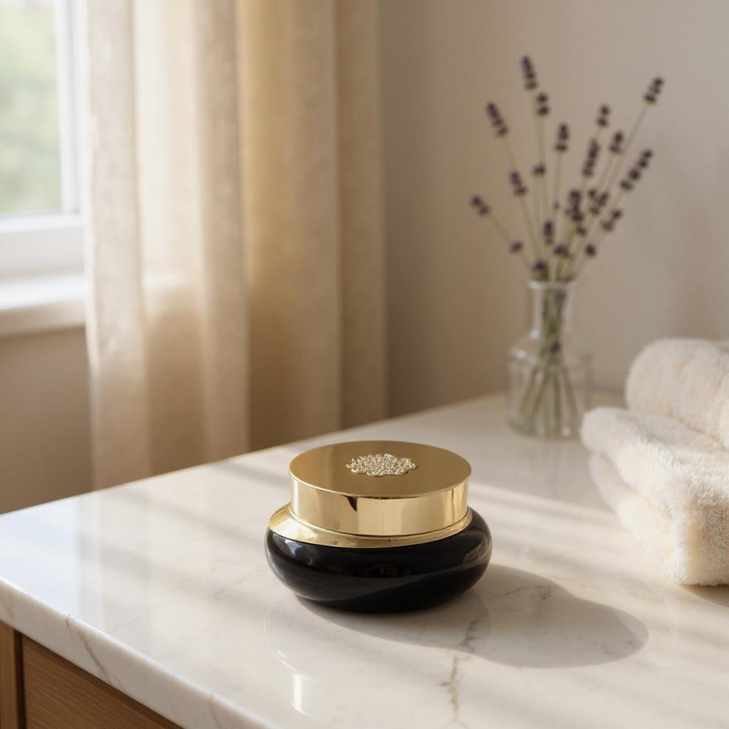 Colette Cream Jar | 50 g Acrylic Luxury Cream Jar | Gold Plated Lid | Black Cream Jar | Gold Cream Jar