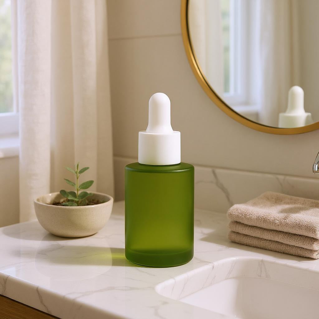 Dahlia Dropper Bottle | 30ml Glass Dropper Bottle | Serum Bottle | Green Dropper Bottle | White Rubber Dropper