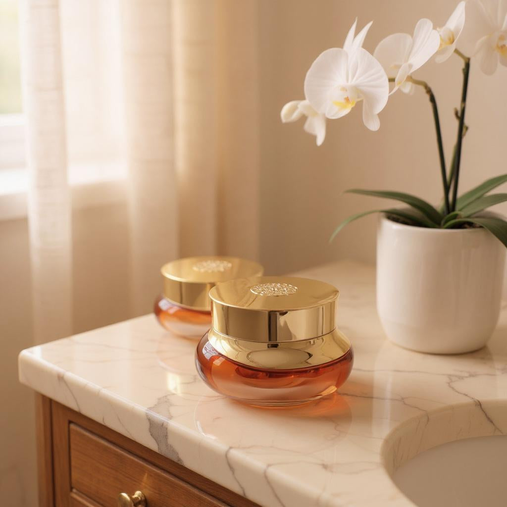 Colette Cream Jar | 50 g Acrylic Luxury Cream Jar | Gold Plated Lid | Black Cream Jar | Gold Cream Jar